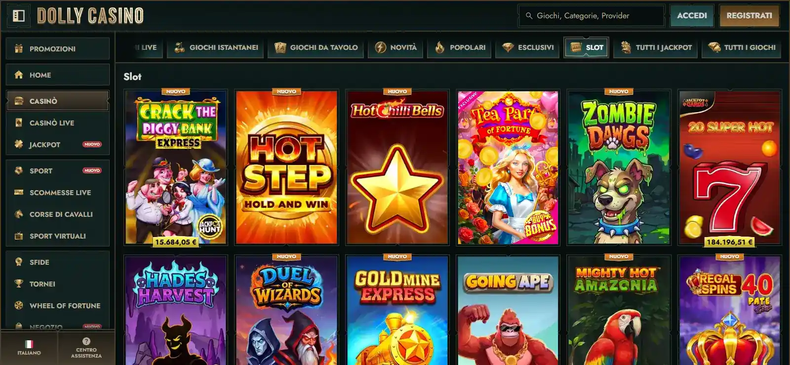 Slot e provider presenti nel catalogo Dolly Casino