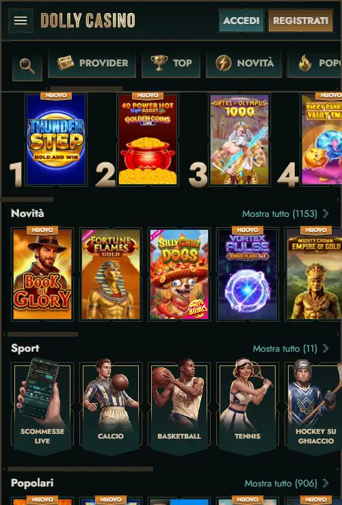 Dolly Casino aperto da smartphone nel browser