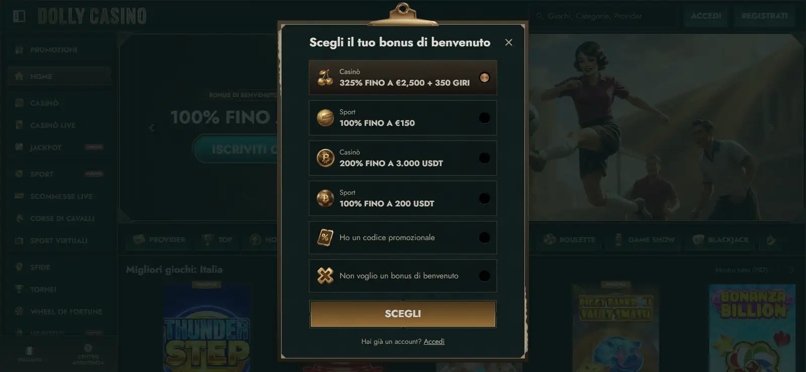 Registrazione e gestione del conto Dolly Casino
