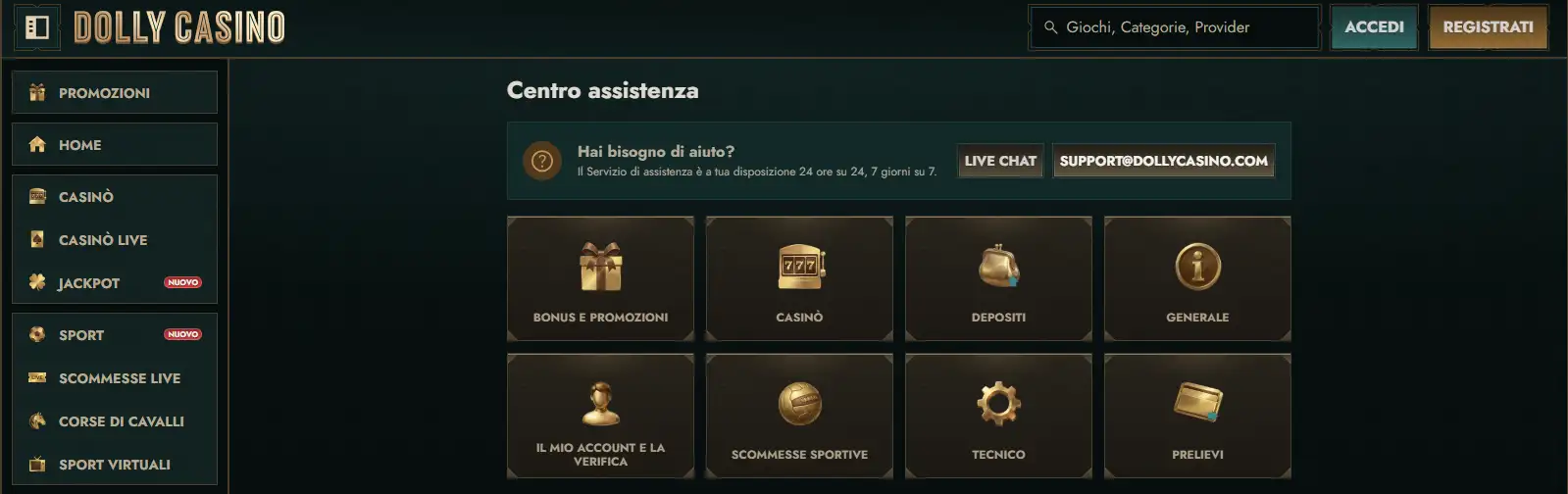 Verifica dell'identità richiesta per un conto Dolly Casino